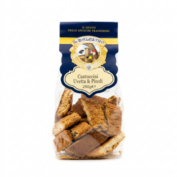 Печенье Кантуччини Il Balestro Cantuccini all'uvetta e pinoli с изюмом и кедровыми орешками, 250 г