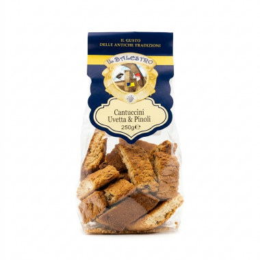 Печенье Кантуччини Il Balestro Cantuccini all'uvetta e pinoli с изюмом и кедровыми орешками, 250 г